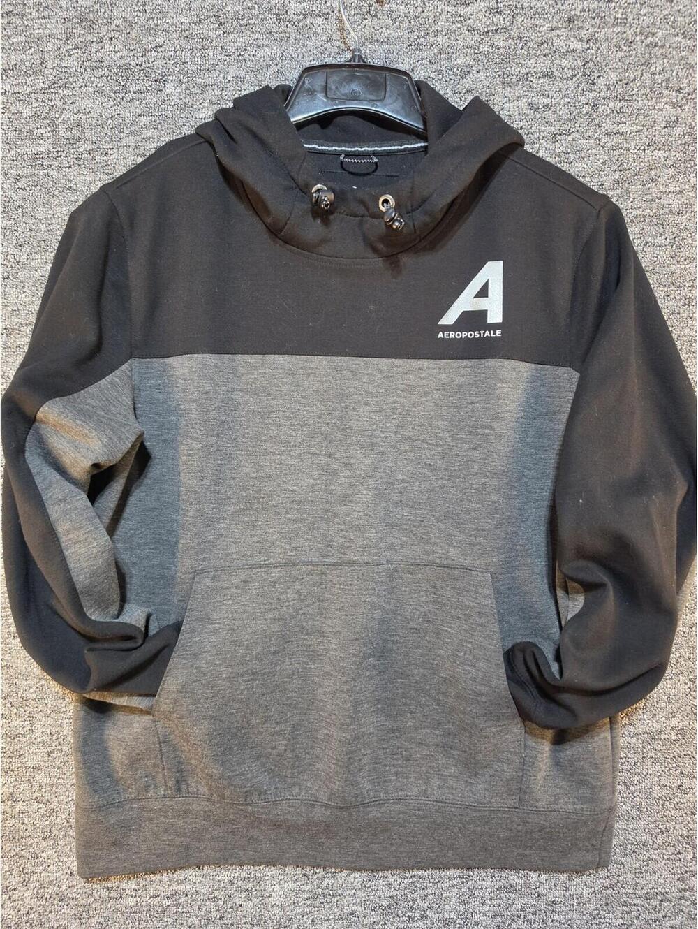 Aéropostale Black/Gray Colorblock Graphic Fleece Hoodie w/ Pockets Men's L
